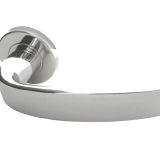 Nebula Door Handles On Round Rose, Polished Stainless Steel (sold in pairs)