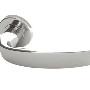 Nebula Door Handles On Round Rose, Polished Stainless Steel (sold in pairs)