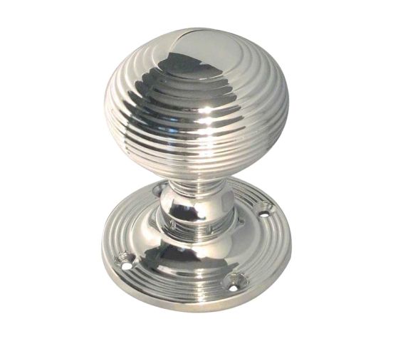 Reeded Mortice Door Knob, Polished Chrome (sold in pairs)
