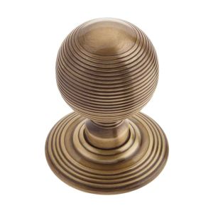 Hollow Reeded Mortice Door Knob, Antique Brass