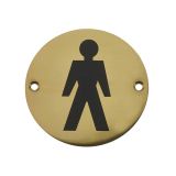 Male Pictogram Sign (75mm Diameter), Polished Brass