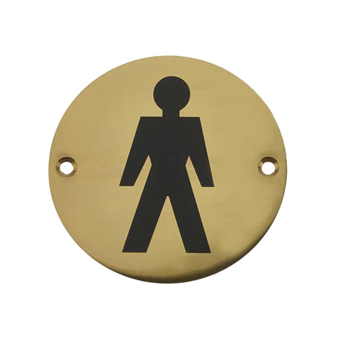 Male Pictogram Sign (75mm Diameter), Polished Brass