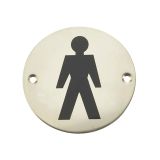 Male Pictogram Sign (75mm Diameter), Polished Stainless Steel