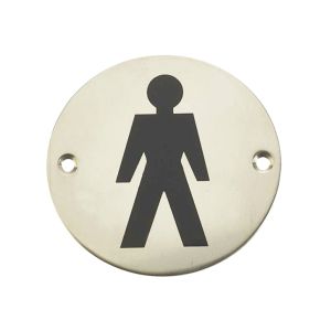 Male Pictogram Sign (75mm Diameter), Polished Stainless Steel