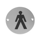 Male Pictogram Sign (75mm Diameter), Satin Aluminium