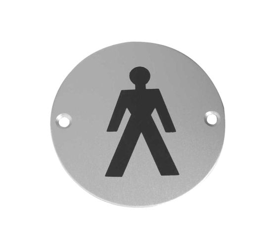 Male Pictogram Sign (75mm Diameter), Satin Aluminium