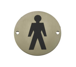 Male Pictogram Sign (75mm Diameter), Satin Stainless Steel