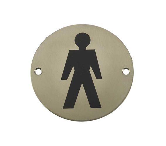 Male Pictogram Sign (75mm Diameter), Satin Stainless Steel