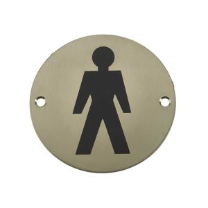 Male Pictogram Sign (75mm Diameter), Satin Stainless Steel