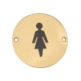 Female Pictogram Sign (75mm Diameter), Polished Brass
