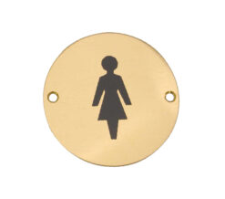 Female Pictogram Sign (75mm Diameter), Polished Brass