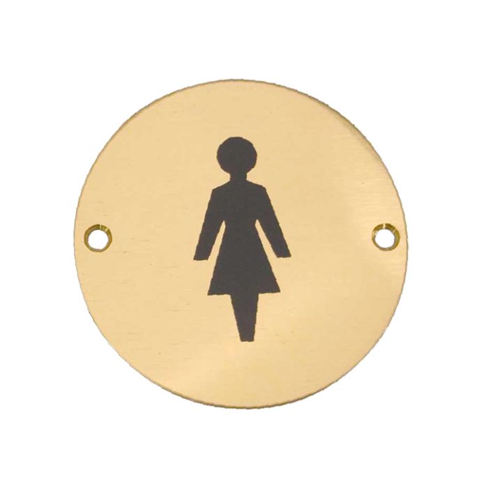 Female Pictogram Sign (75mm Diameter), Polished Brass