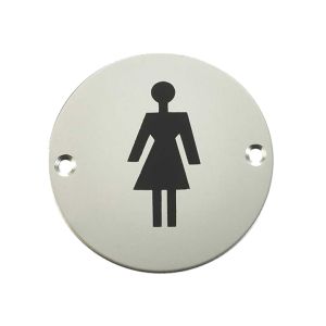 Female Pictogram Sign (75mm Diameter), Satin Aluminium