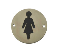 Female Pictogram Sign (75mm Diameter), Satin Stainless Steel