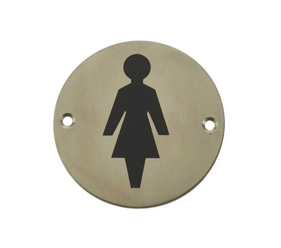 Female Pictogram Sign (75mm Diameter), Satin Stainless Steel