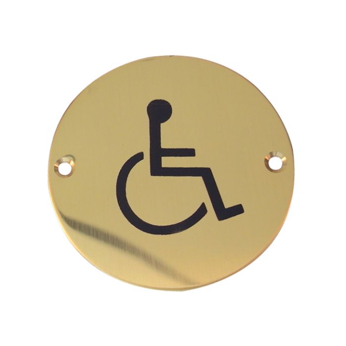 Disability Pictogram Sign (75mm Diameter), Polished Brass