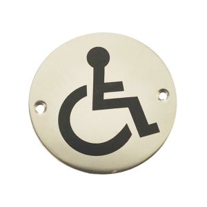 Disability Pictogram Sign (75mm Diameter), Polished Stainless Steel
