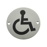 Disability Pictogram Sign (75mm Diameter), Satin Aluminium