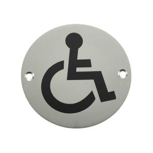 Disability Pictogram Sign (75mm Diameter), Satin Aluminium