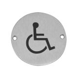 Disability Pictogram Sign (75mm Diameter), Satin Stainless Steel