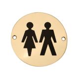 Unisex Pictogram Sign (75mm Diameter), Polished Brass