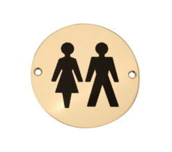 Unisex Pictogram Sign (75mm Diameter), Polished Brass