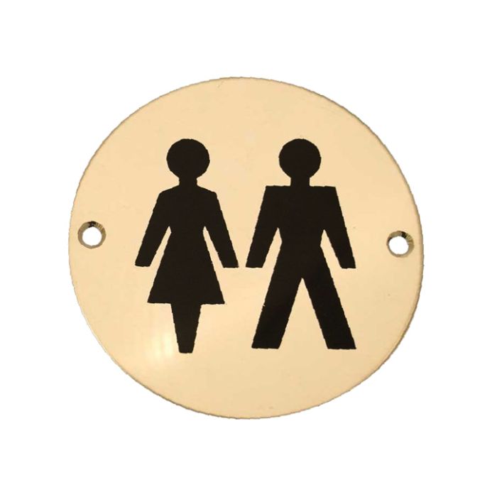 Unisex Pictogram Sign (75mm Diameter), Polished Brass