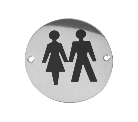 Unisex Pictogram Sign (75mm Diameter), Satin Stainless Steel