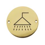 Shower Pictogram Sign (75mm Diameter), Polished Brass