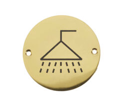 Shower Pictogram Sign (75mm Diameter), Polished Brass