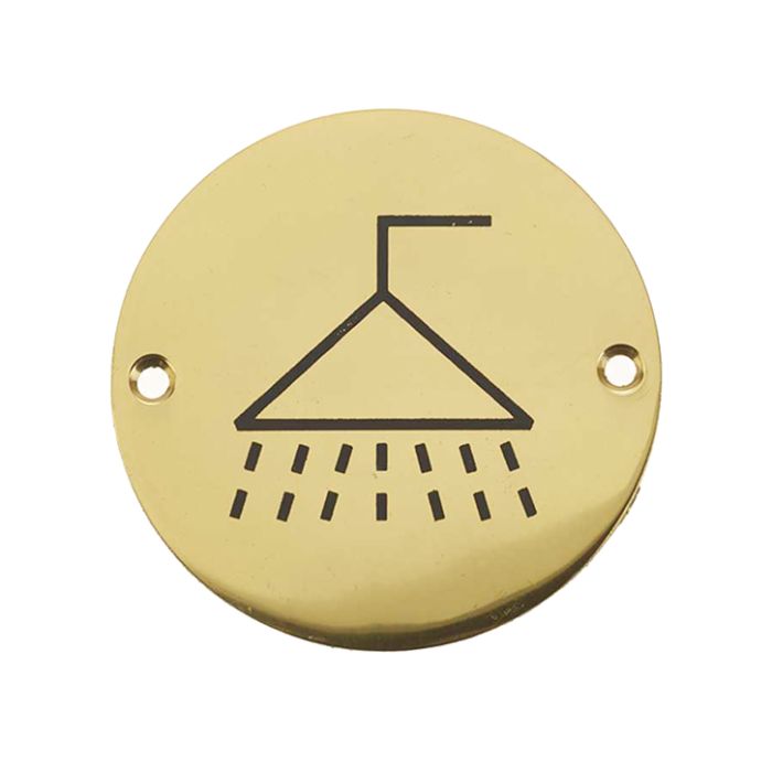 Shower Pictogram Sign (75mm Diameter), Polished Brass