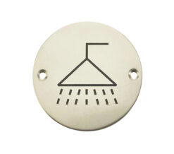 Shower Pictogram Sign (75mm Diameter), Polished Stainless Steel