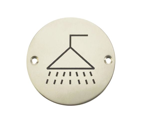 Shower Pictogram Sign (75mm Diameter), Polished Stainless Steel