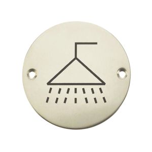 Shower Pictogram Sign (75mm Diameter), Polished Stainless Steel