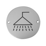 Shower Pictogram Sign (75mm Diameter), Satin Aluminium