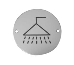 Shower Pictogram Sign (75mm Diameter), Satin Aluminium