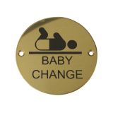 Baby Change Pictogram Sign (75mm Diameter), Polished Brass
