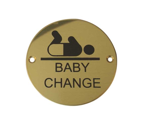 Baby Change Pictogram Sign (75mm Diameter), Polished Brass