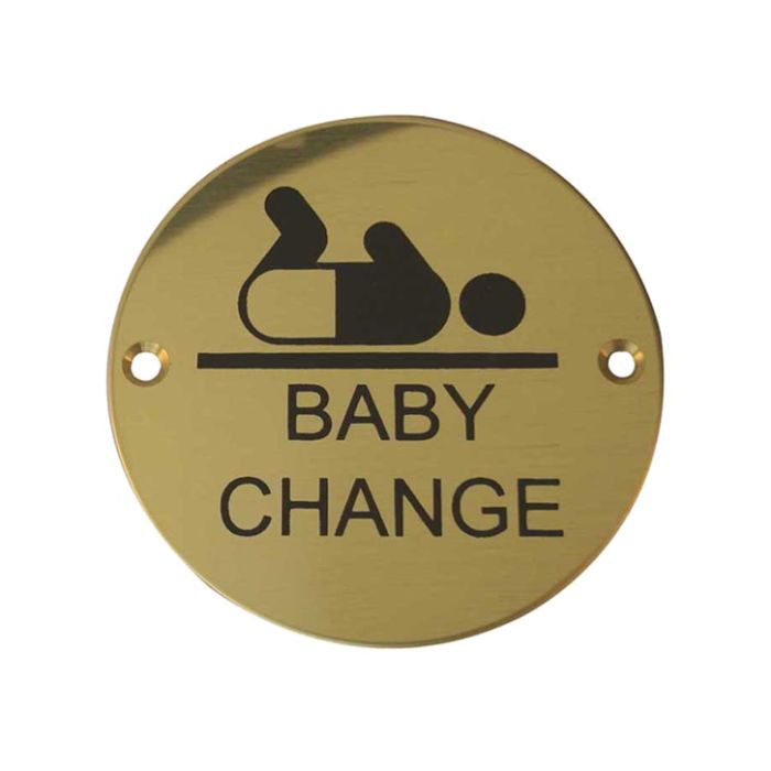 Baby Change Pictogram Sign (75mm Diameter), Polished Brass