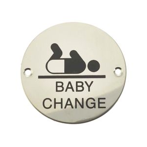 Baby Change Pictogram Sign (75mm Diameter), Polished Stainless Steel