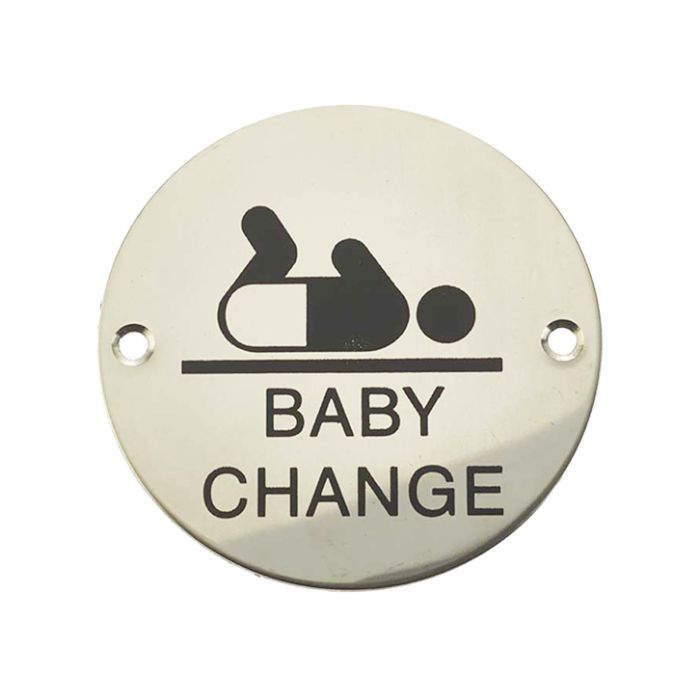 Baby Change Pictogram Sign (75mm Diameter), Polished Stainless Steel