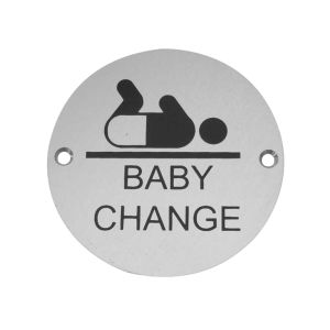 Baby Change Pictogram Sign (75mm Diameter), Satin Aluminium