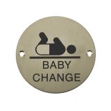 Baby Change Pictogram Sign (75mm Diameter), Satin Stainless Steel