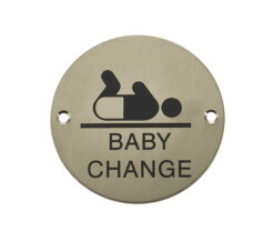 Baby Change Pictogram Sign (75mm Diameter), Satin Stainless Steel