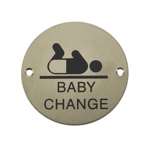 Baby Change Pictogram Sign (75mm Diameter), Satin Stainless Steel