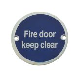 Fire Door Keep Clear Sign (75mm Diameter), Satin Aluminium