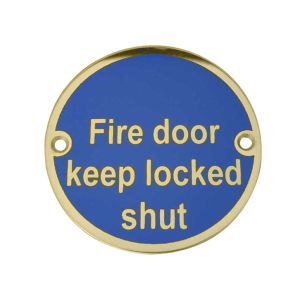 Fire Door Keep Locked Shut (75mm Diameter), Polished Brass