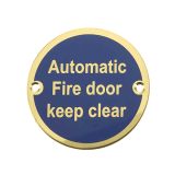 Automatic Fire Door Keep Clear (75mm Diameter), Polished Brass