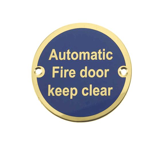 Automatic Fire Door Keep Clear (75mm Diameter), Polished Brass
