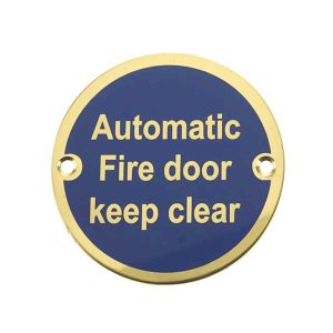 Automatic Fire Door Keep Clear (75mm Diameter), Polished Brass